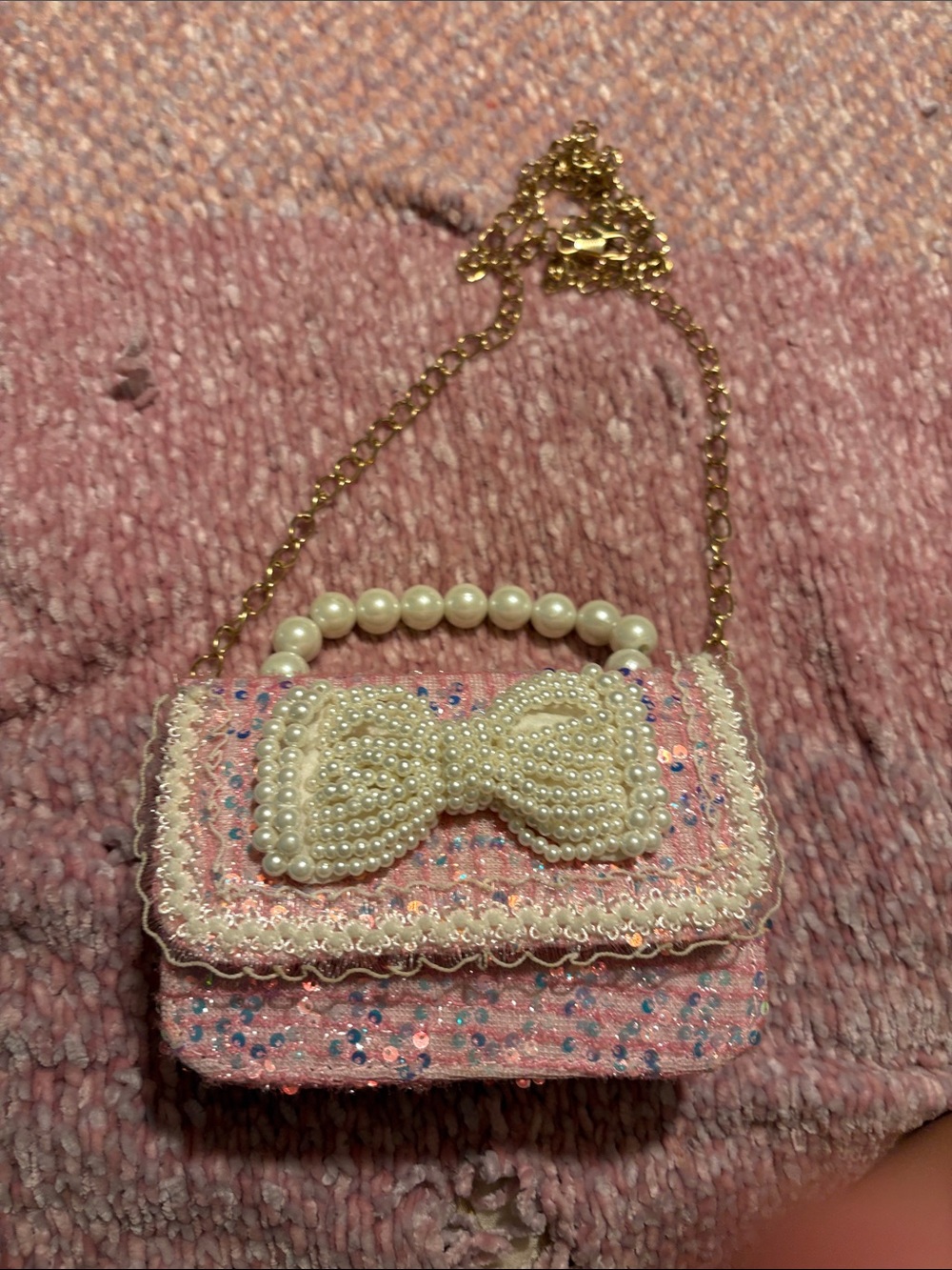 Pink Pearl Bow Mini Crossbody Bag